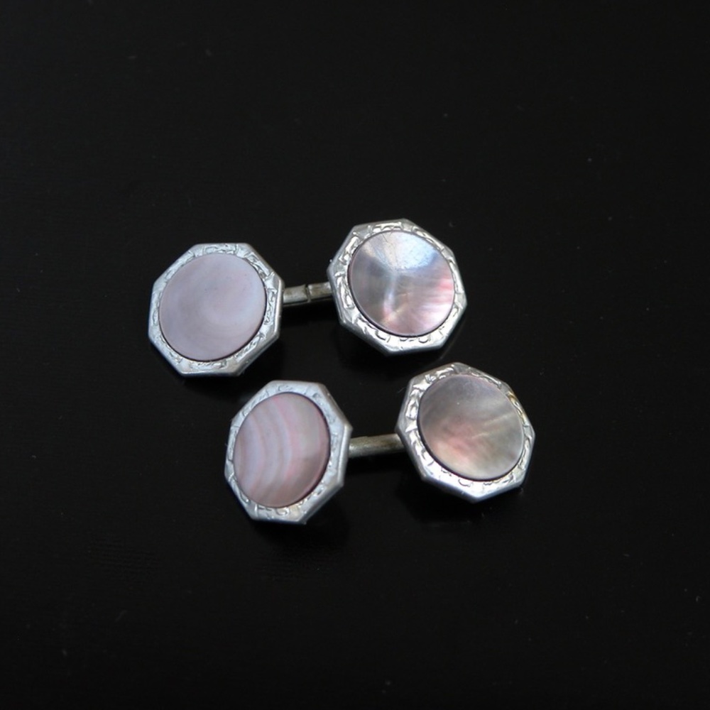Antique Chain Link Abalone Shell Cufflinks - image 2